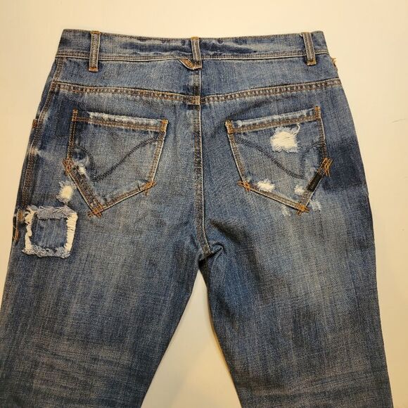 28 ONLY Gwen European distressed OOAK artisan Boyfriend loose fit blue JEANS 32 - Picture 6 of 15